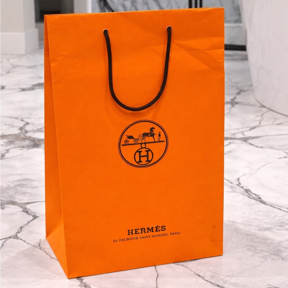 Hermès Orange Shopping Tote Bag with Black Logo and Handles